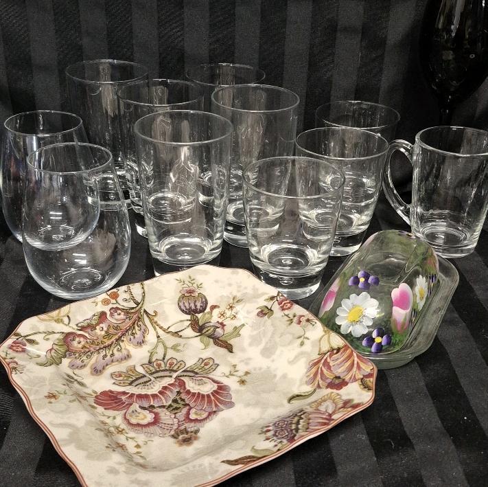 Large Kitchen Lot - Butter Dish, Glasses +
