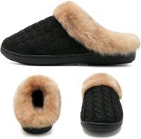 New Size 44/45 EUR Unisex Cable Knit Faux Fur Cuff Winter House Slippers