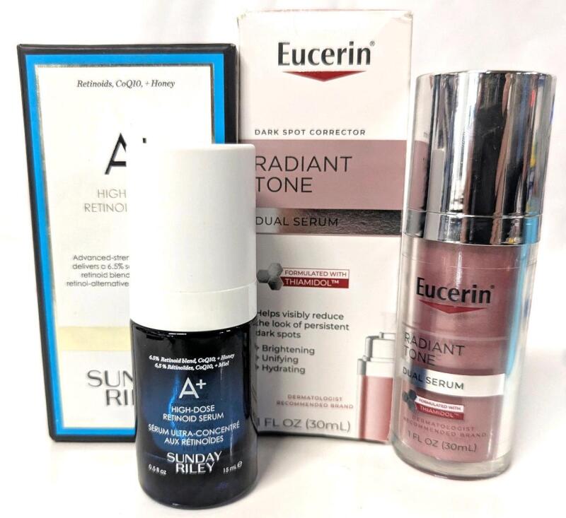 [See Desc] SUNDAY RILEY A+ High Dose Retinoid Serum 15ml & EUCERIN Radiant Tone Dark Spot Corrector, 30ml