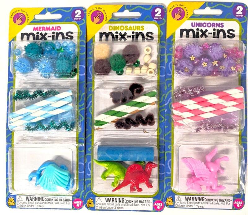 3 New Packs SENSORY TOY Mix-Ins ; Unicorns, Dinosaurs & Mermaids