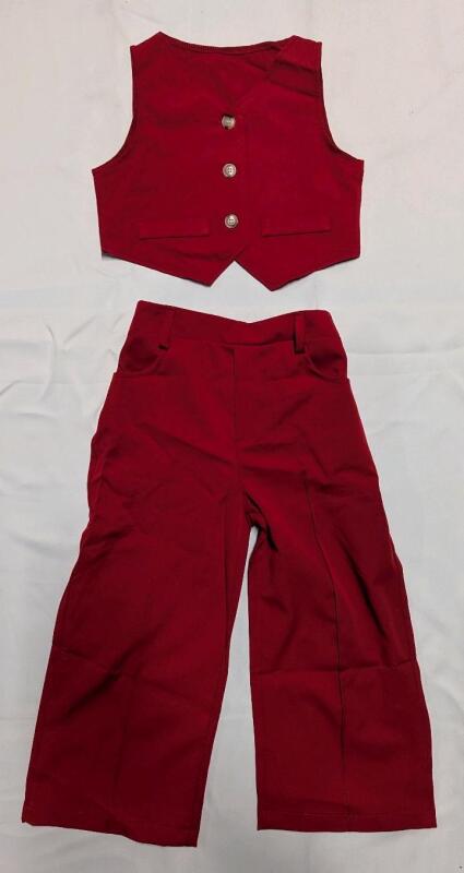 New: Size Youth 4 Kids - Red Vest and Pant Set