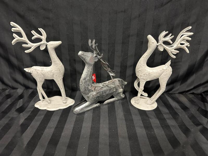 3 New Metal Deer/Reindeer Christmas Decorations, 10&rdquo; Tall and 12&rdquo; Tall