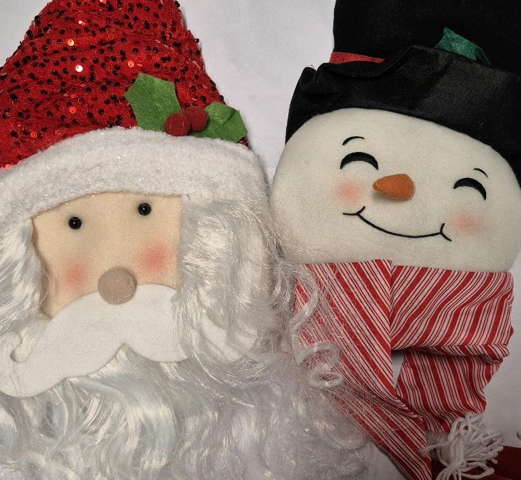 2 New Christmas Decor - Santa & Snowman Heads 30"