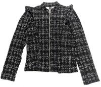New Size LG Women's Ruffled Shoulder Zip-Up Long-Sleeve Top