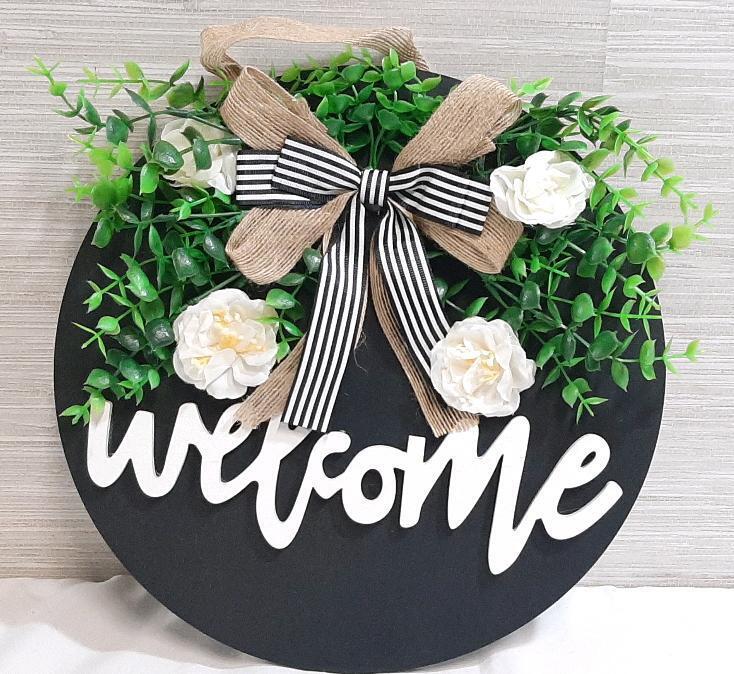 New Welcome Floral Wood Sign | Measures 12" in Diameter