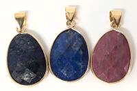 3 New Polished Faceted Semi-Precious Stone Pendants: Lapis Lazuli + Pink Rhodochrosite, 1.25" Long Incl Bale