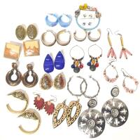 17 Pairs Vintage To Modern Pierced Earrings Up To 3.4" Long & Charm Bracelet 2.25" Diameter