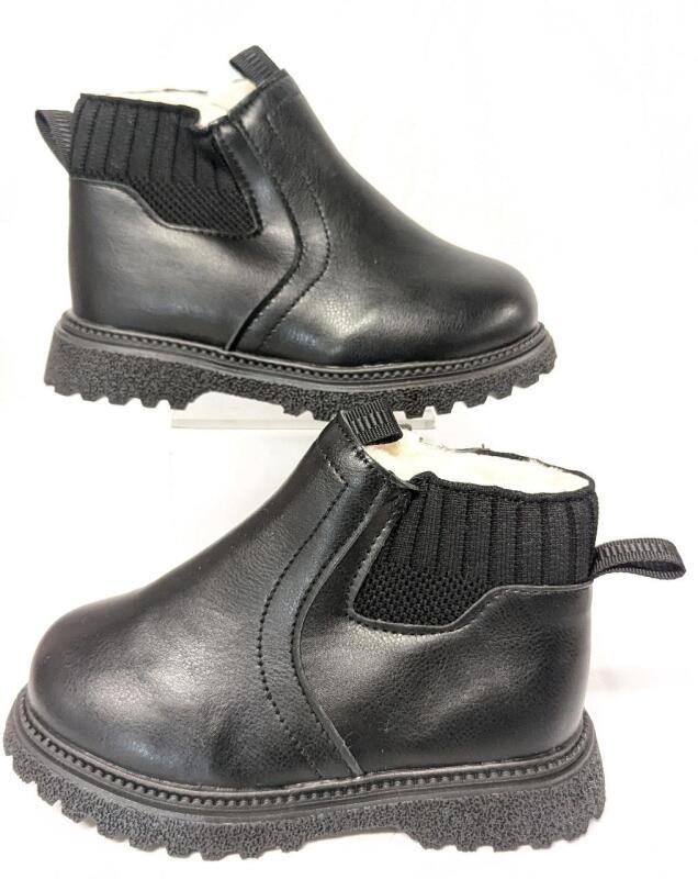 New Size EU30 Kids Pull-On Faux Shearling-Lined Winter Boots With Zips At Sides, Bottoms of Soles 8.25" Long