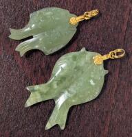 2 Vintage Jade Double Fish Pisces Pendants, 1.15" - 1.5" Long, Symbolizes Abundance, Prosperity, Harmony, and Good Fortune