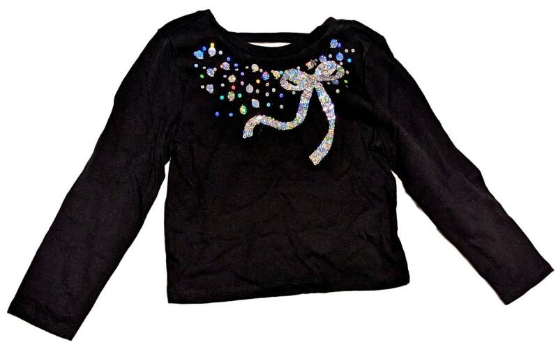 New Size XS (4) Girls THE CHILDREN'S PLACE Holo Foil Sequin Bow Back Bar Long-Sleeve Top