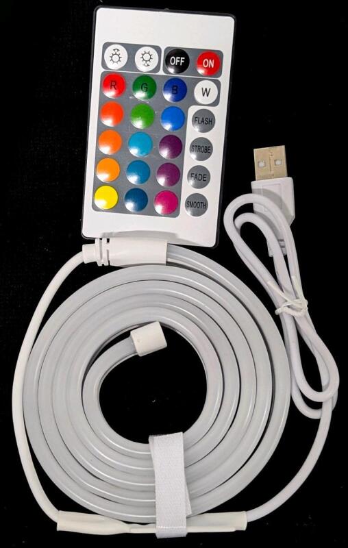 New 1M Long Soft Flexible Silicone RGB LED Neon Flat Rope Light With Remote Control, 0.5" Wide