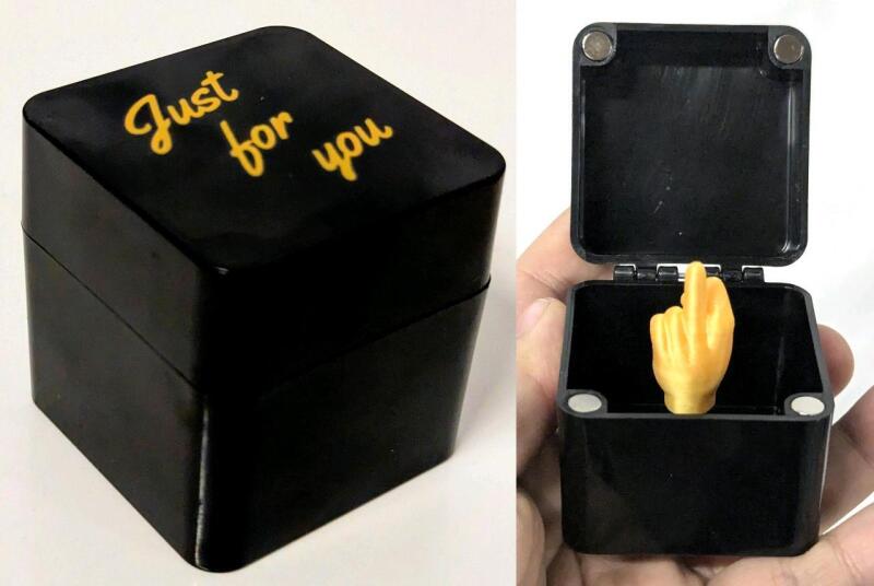New Adult Ride Prank Joke Toy Box : "Just For You" With Bouncing Middle Finger On A Spring On The Inside, Box 2" Tall