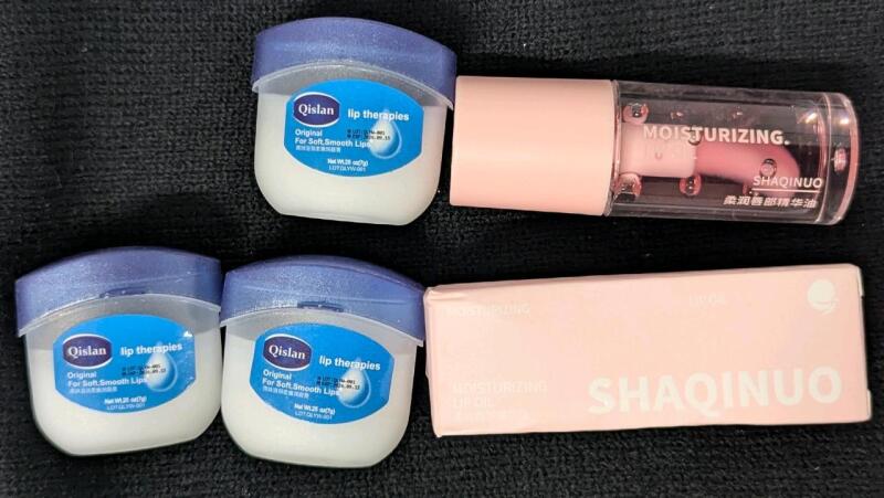 3 New QISLAM Mini Travel Lip Therapies 7g Each & Shaqinuo Moisturizing Lip Oil #01 3.2g, EXP 2026-09 - 2027