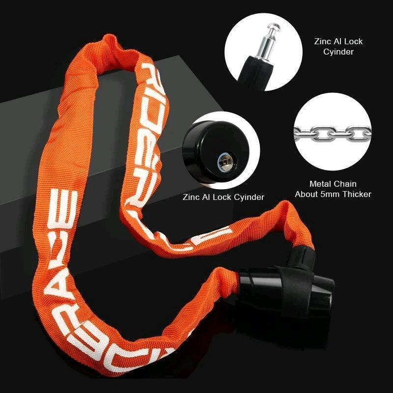 New RIDERACE Bicycle/Scooter/E-Bike Chain Lock Portable Anti-Theft High Security Bike Lock With 2 Keys