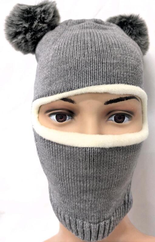 New Kids O/S Knit Lined Balaclava With Pom Pom Ears