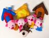 New 8pc Adorable Plush Mr. Wolf, 4 Pigs & 3 Houses Finger Puppets - 2