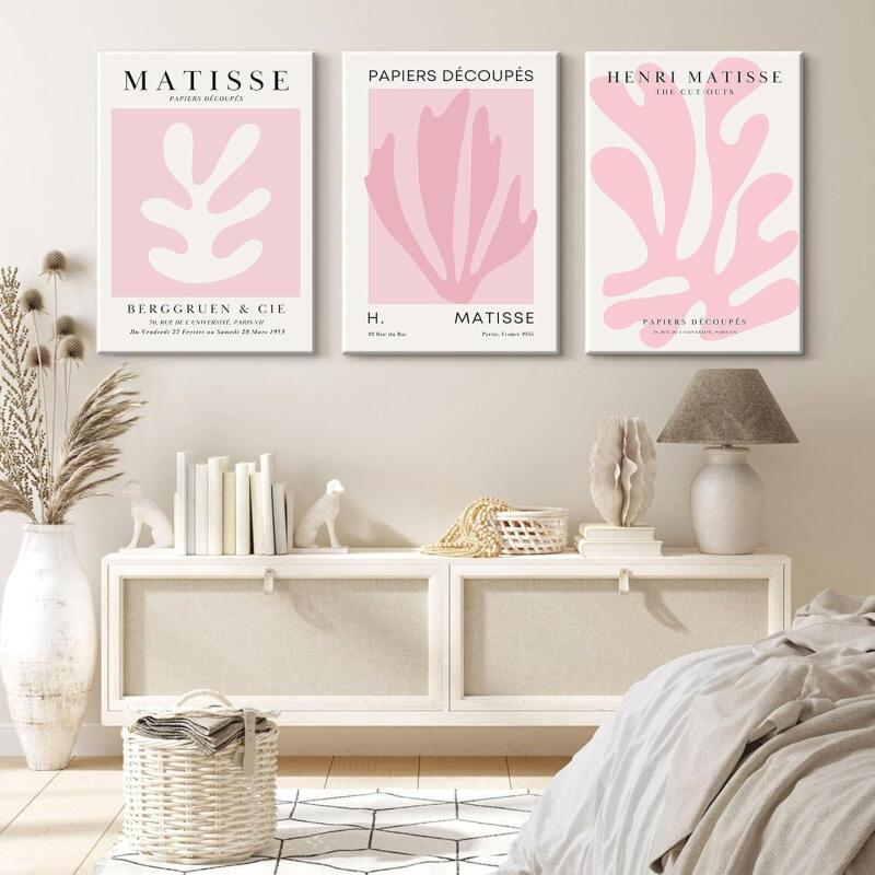 New Pink Matisse Wall Art Prints Aesthetic Wall Decor Abstract Henri Matisse Canvas Wall Art Blush Pink Exhibition Poster Picture Minimalist Museum Artwork for Room Bedroom 16x24x3 Inch Wrapped Canvas