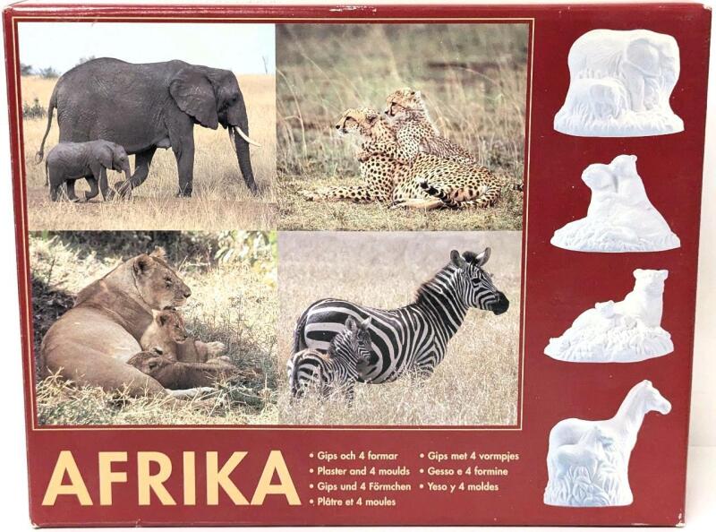 Vintage New IKEA African Animals Plaster Casting Kit, Includes 4 Moulds, 800g Plaster, Plastic Cup & Instructions (Paint Sold Separately)