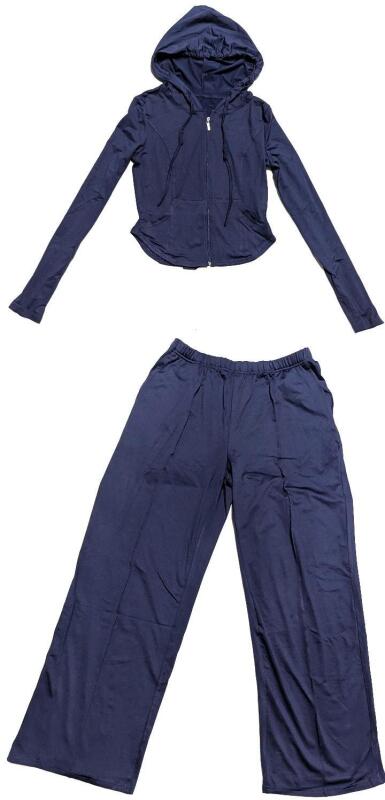 New Size MED Women's 2-Piece Wide Leg Yoga Workout Lounge Pants & High-Rise Zip-Up Hooded Top