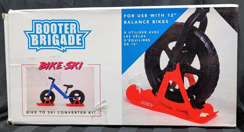 New BOOTER BRIGADE Bike-Ski, Bike to Ski Conversion Kit For Use With 12" Balance Bikes, Retails $54.99