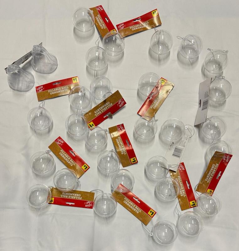 13 New Pairs of Clear Plastic Fillable Christmas Ornaments