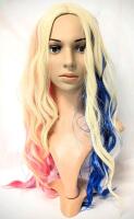 New 30" Long Ombre Blond Pink Blue Fantasy Cosplay Hard Front Wig