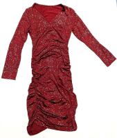 New Size XL Women's Ruched Stretchy Fitted Long-Sleeve Bodycon Dress With Shiny Silvery Metallic Dots