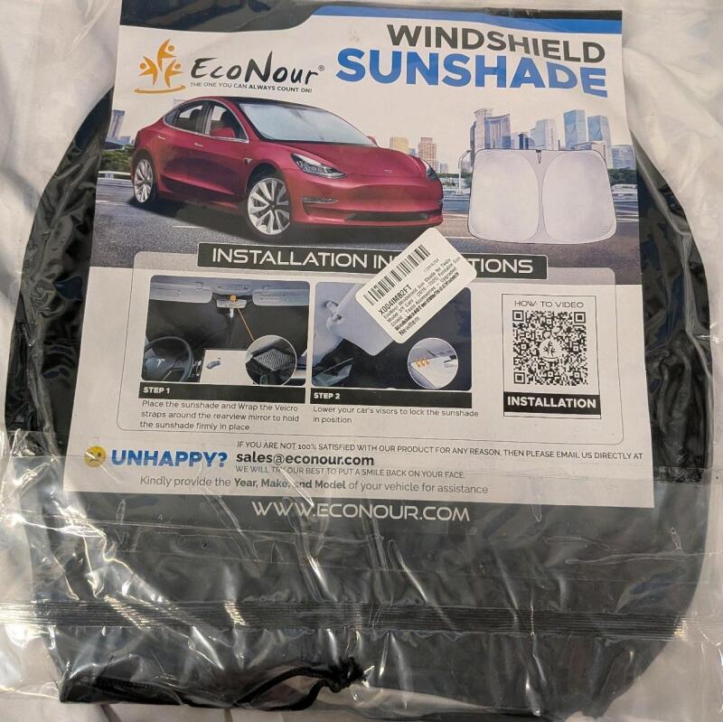 New EcoNour Tesla Windshield Sunshade | 240T Polyester Shield for Model 3/Y | Superior UV & Heat Protection.