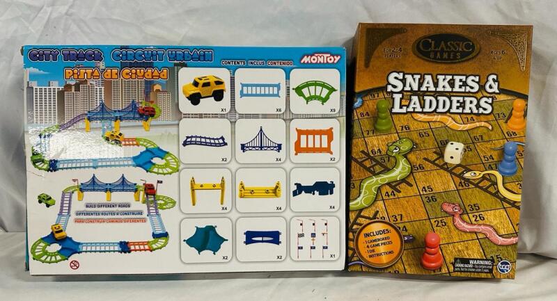 2 Kids Games/Toys, Includes Montoy City Track and Snakes and Ladders - See Description
