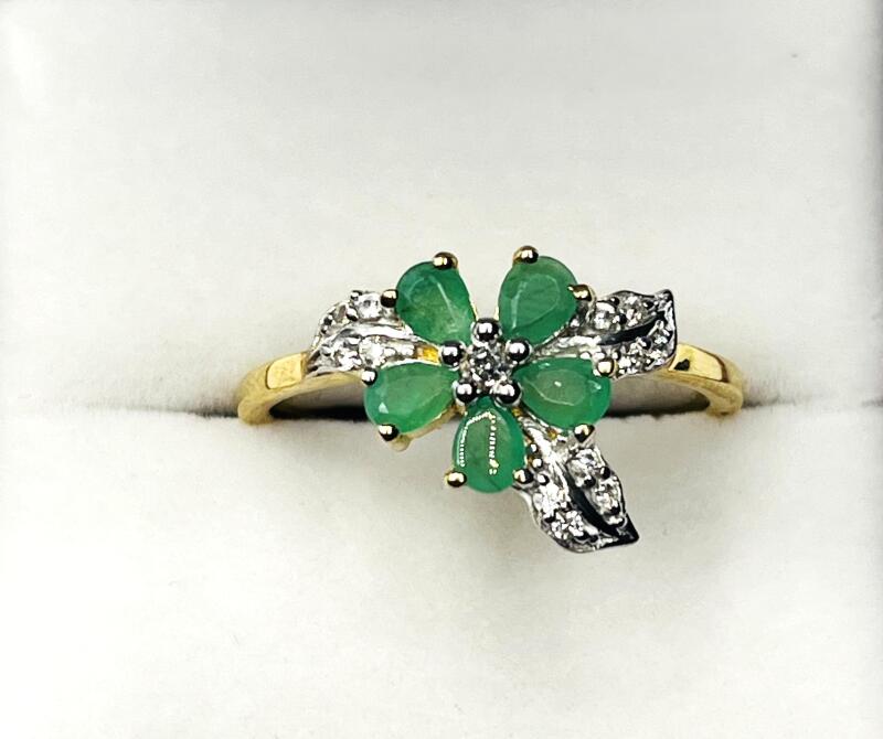 Gold Plated Sterling Silver Natural Emerald (1ct) with Natural White Topaz (0.30ct) Ring, Size 7, W/A $330.00. Emerald is the birthstone for May.