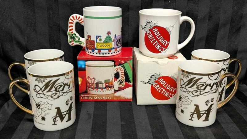 6 Vintage to Modern Christmas Holiday Coffee Mugs incl Boyton Cat Mug, Up to x Tall, No Chips or Cracks