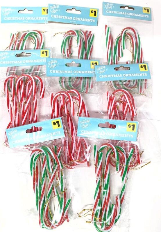 48 New Plastic Candy Cane Christmas Ornaments, 5.5" Long, 8 Packs of 6