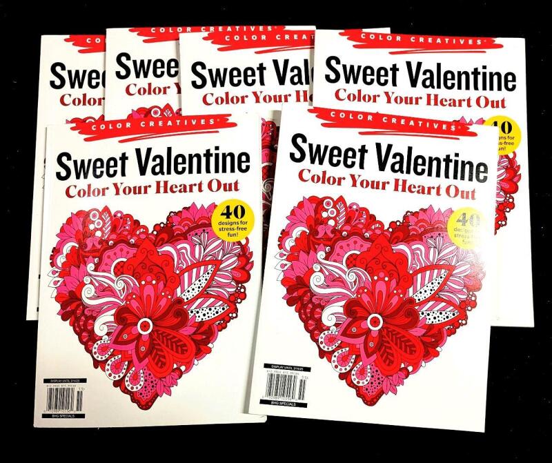 6 New Sweet Valentine Color Your Heart Out Colouring Books, 40 Designs Each