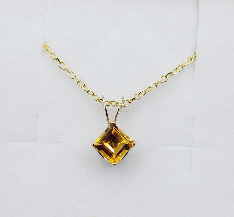 14KT Yellow Gold Natural Citrine Pendant with Gold Plated Sterling Silver Chain, Retail $350.00.