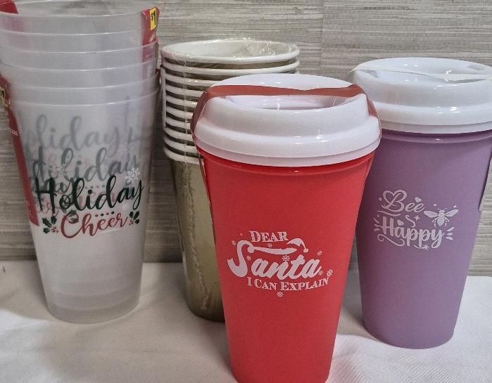 New Plastic & Paper Cups with 4 New Travel Tumblers