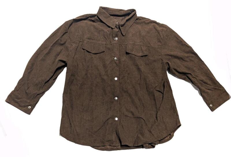 New Size 1XL Women's Corduroy Button-Up Long-Sleeve Top