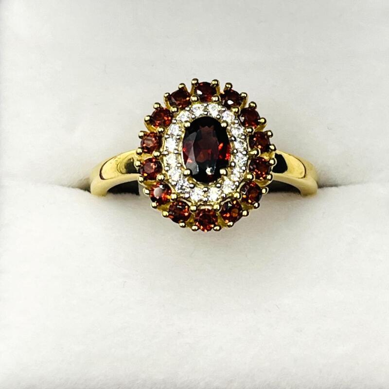 Gold Plated Sterling Silver Natural Garnet (1.13ct) with CZ (0.15ct) Ring, Size 7.75, comes with APPRAISAL $275.00.