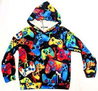 New Size 8Y Kids Lightweight Vibrant All-Over Print Video Game Controller Hooded Shirt