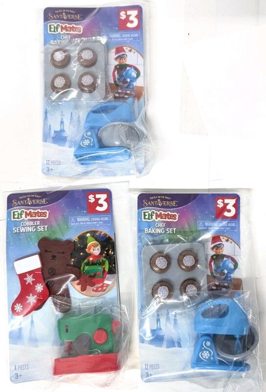 3 New Santaverse ELF MATES : Elf On The Shelf Accessories, 2&times; Chef Baking Sets & Cobbler Sewing Set
