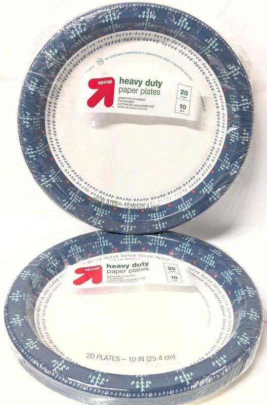 40 New Up&Up 10" Heavy Duty Disposable Paper Plates, Microwaveable, Grease & Cut Resistant
