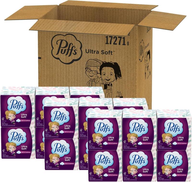 New Puffs Ultra Soft Facial Tissues, 18 Cubes, 56 Facial Tissues Per Box