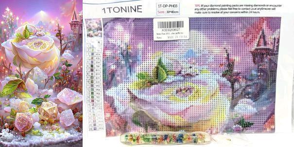 New 11.75" &times; 15.75" Fantasy Flowers DIAMOND PAINTING KIT With Resin Diamond Painting Pen With Suspended Flowers