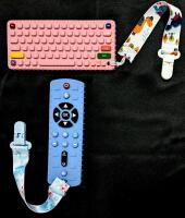 2 New Silicone Baby Sensory Popping Teethers With Clips, Realistic 1:1 Size Remote Control & 6.4" Long Mini QWERTY Keyboard