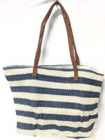 New Large Classic Woven Plastic Beach Tote Bag With Zippered Closure. 14.5" &times; 5" &times; 12.5" Tall (Excl Handles)