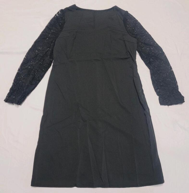 New Women's Sz. XL V-Neck Lace Sleeves Black Cocktail Dresso