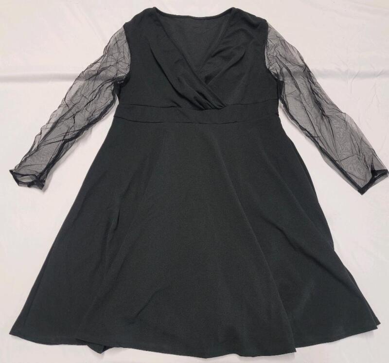 New Women's Sz. 2XL Shein Black Dress w/Sheer Long-Sleeves