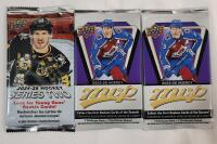 2024-25 UD Series Two NHL Hockey Trading Card Sealed Wax Pack & 2025-26 UD MVP NHL Hockey Trading Card Sealed Wax Pack &times;2 . Three (3) Wax Packs Total