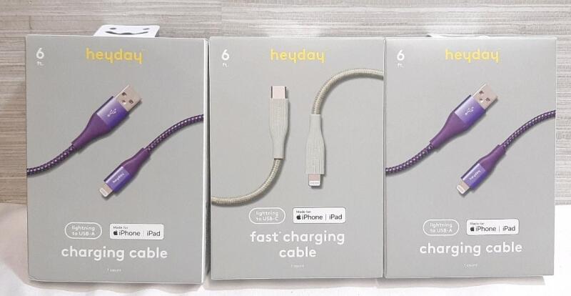 2 New Lightning to USB-A Cables & Lightning to USB-C Fast Charging Cable