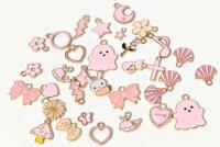 33 New Adorable Pink Enameled Metal Charms, Up To 0.75" Long