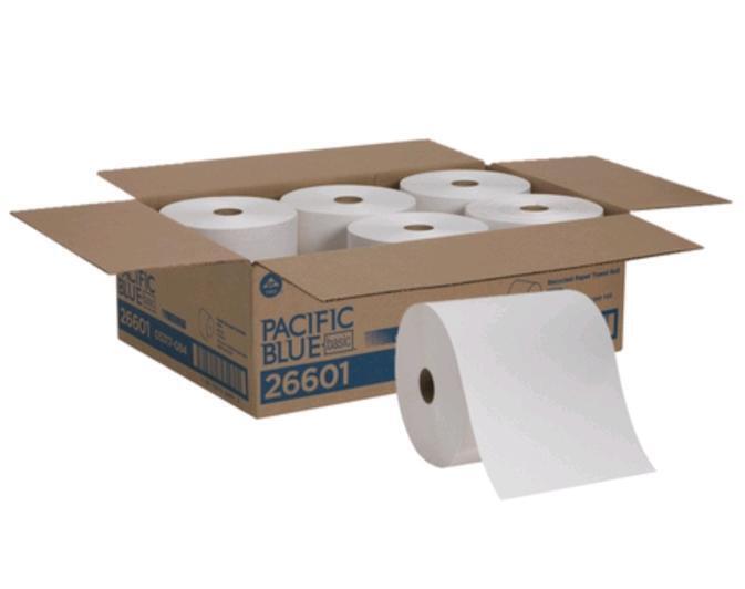 New - 6-Rolls Pacific Blue Basic Recycled Paper Towel Rolls , White .